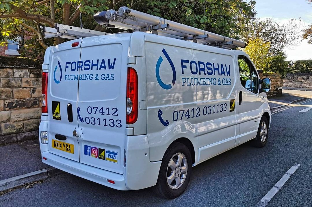 Forshaw liveried van, showing the mobile number and Gas Safe decal